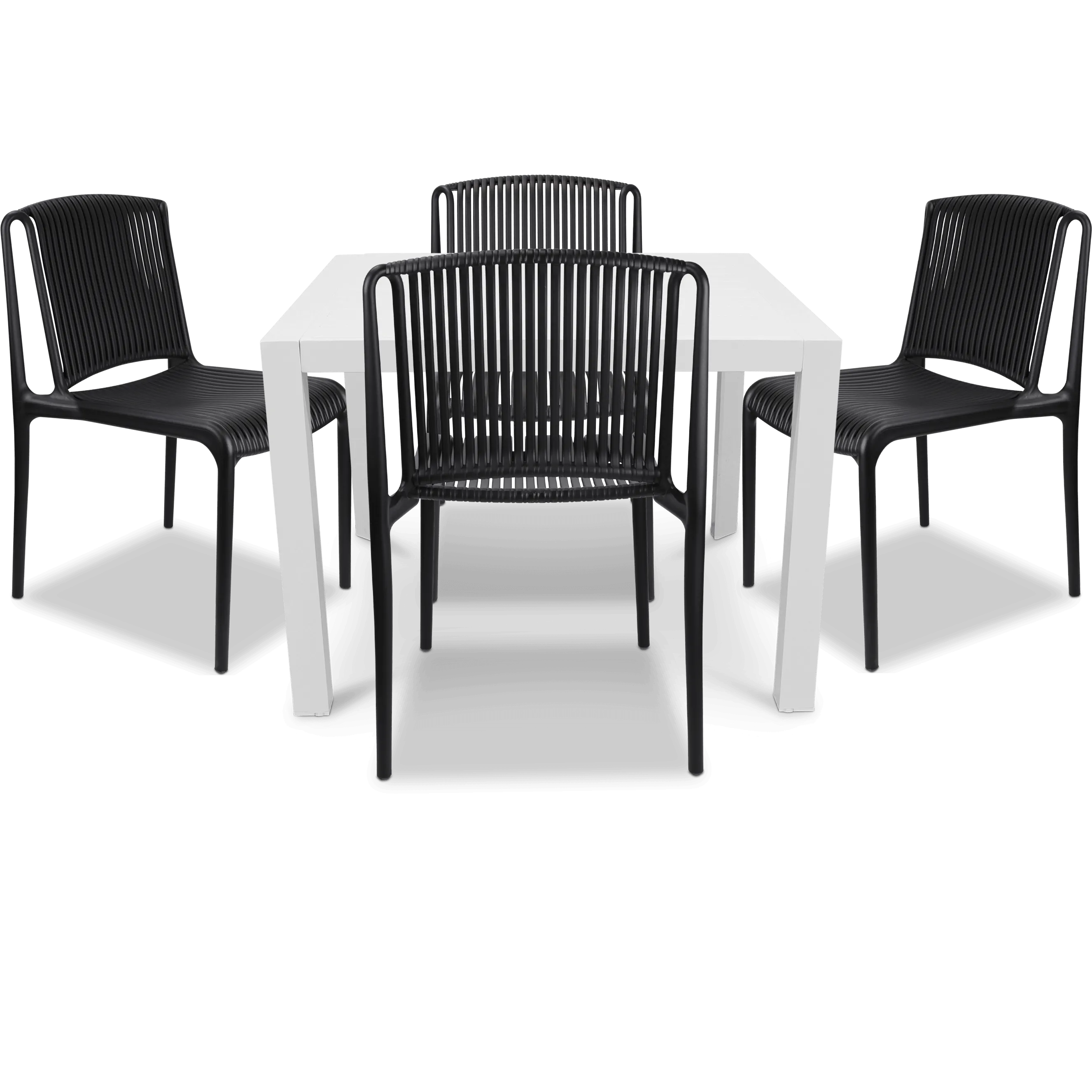 Bahamas Square Cafe 5 Piece Outdoor Setting in Arctic White with UV Plastic Outdoor Chairs (PP)