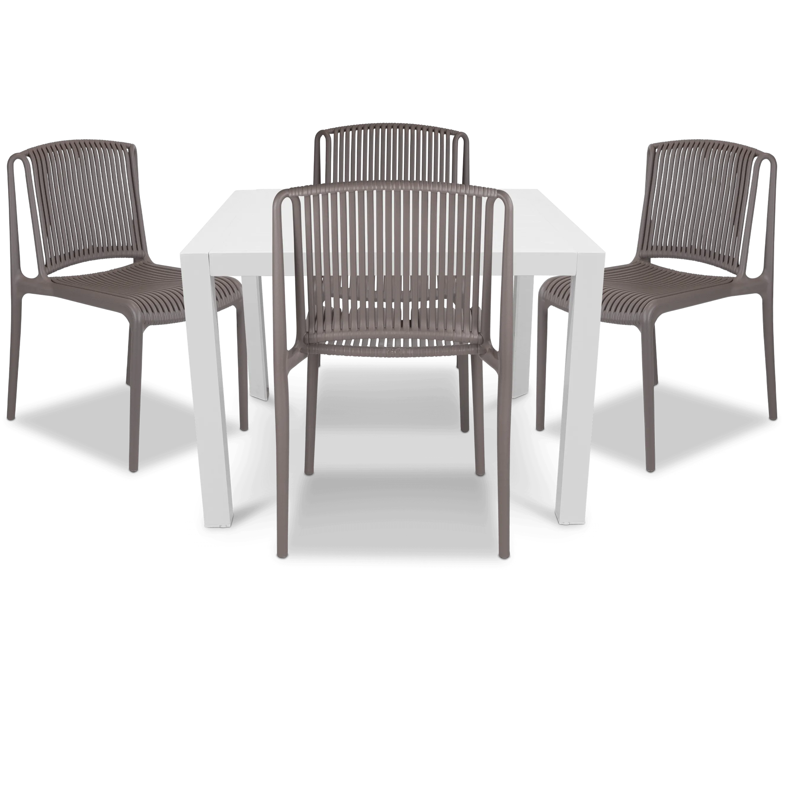 Bahamas Square Cafe 5 Piece Outdoor Setting in Arctic White with UV Plastic Outdoor Chairs (PP)