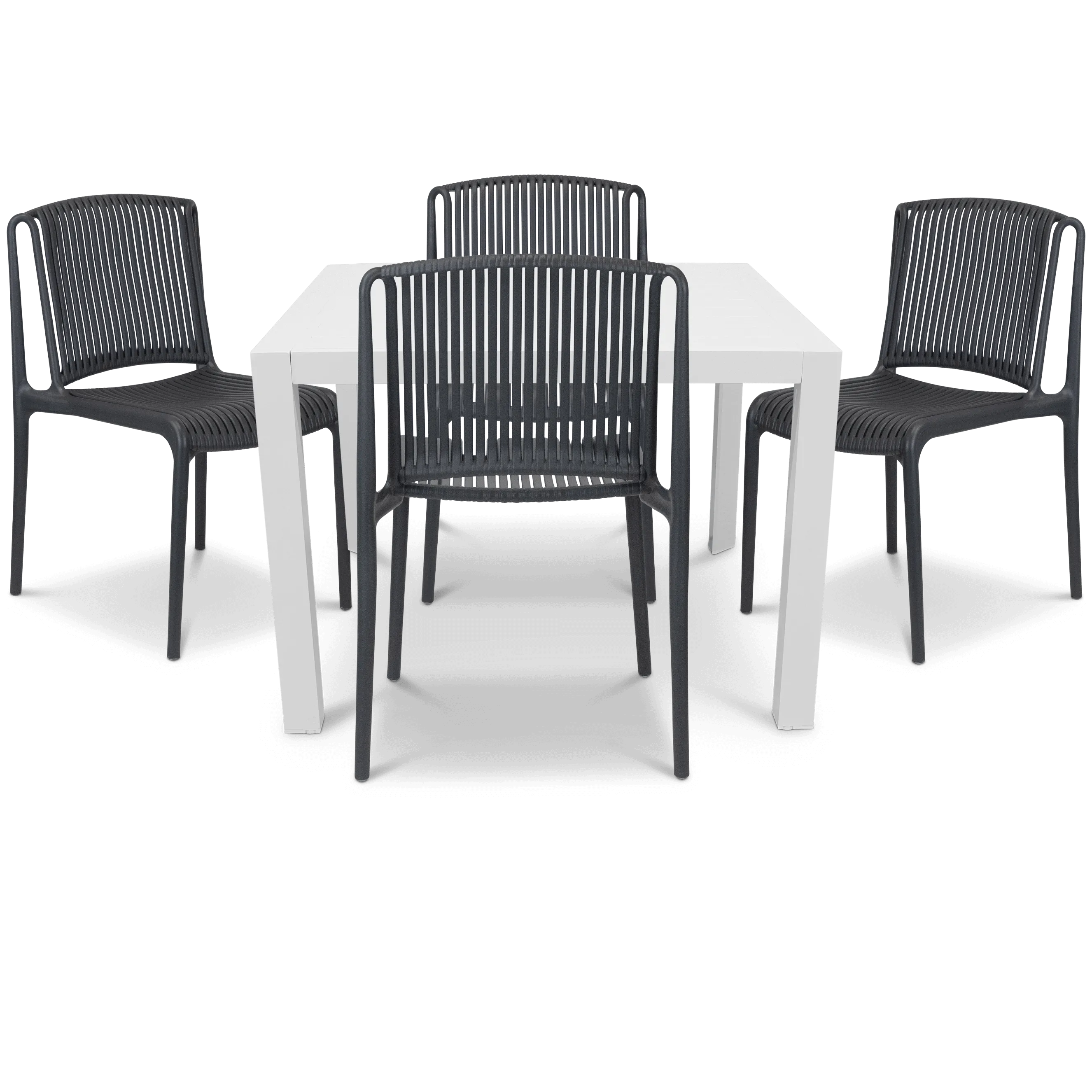 Bahamas Square Cafe 5 Piece Outdoor Setting in Arctic White with UV Plastic Outdoor Chairs (PP)