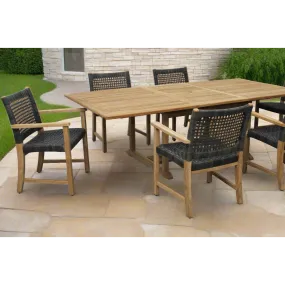 Bali Teak 7pc Outdoor Dining Set (Teak Rectangular Extendable Table 70-94" with 6 Woven Sanur Armchairs)