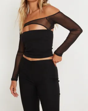 Benedic Long Sleeve Top in Lycra Mesh Black