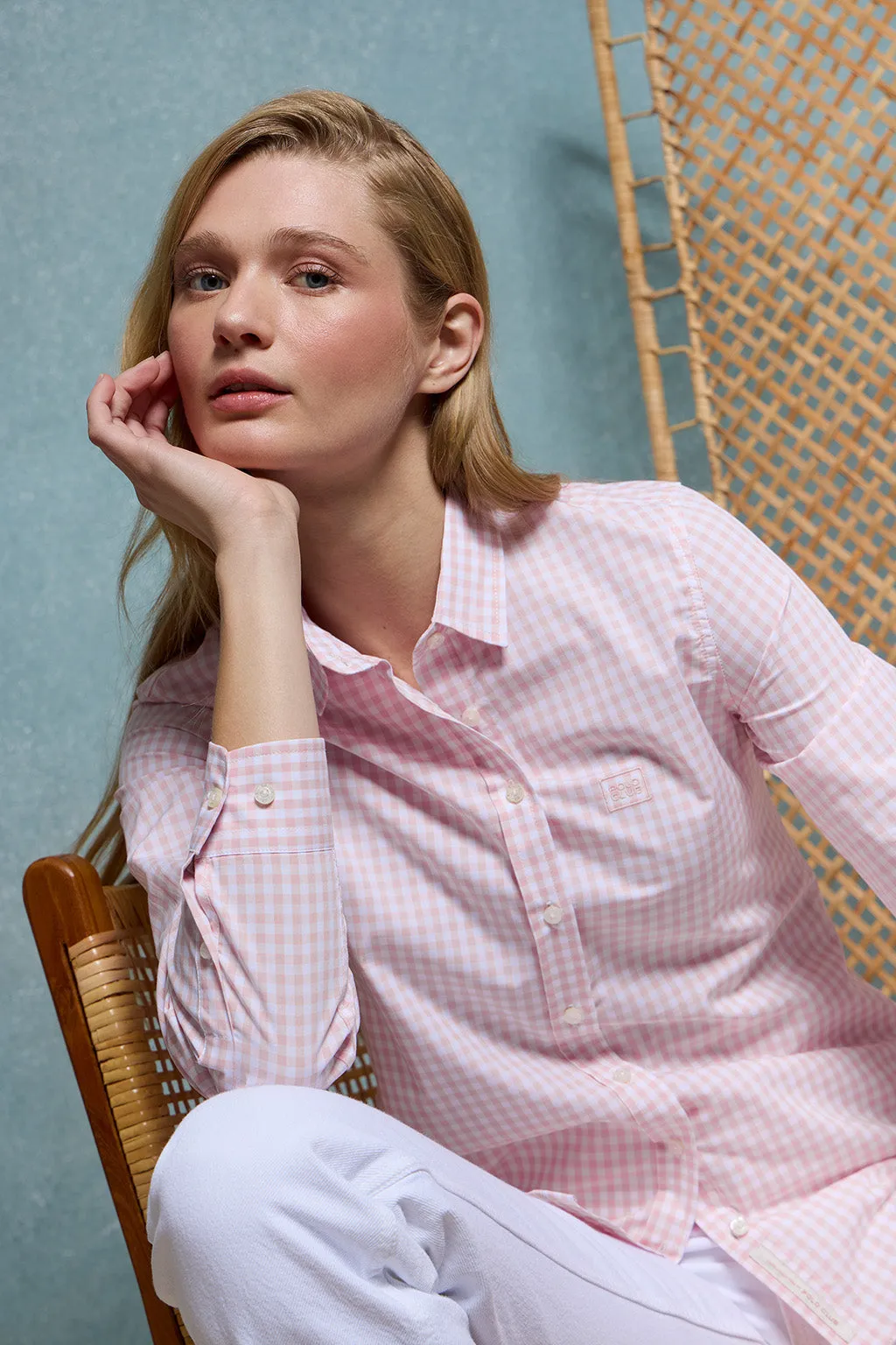 Camisa de cuadros vichy rosa con detalle Polo Club