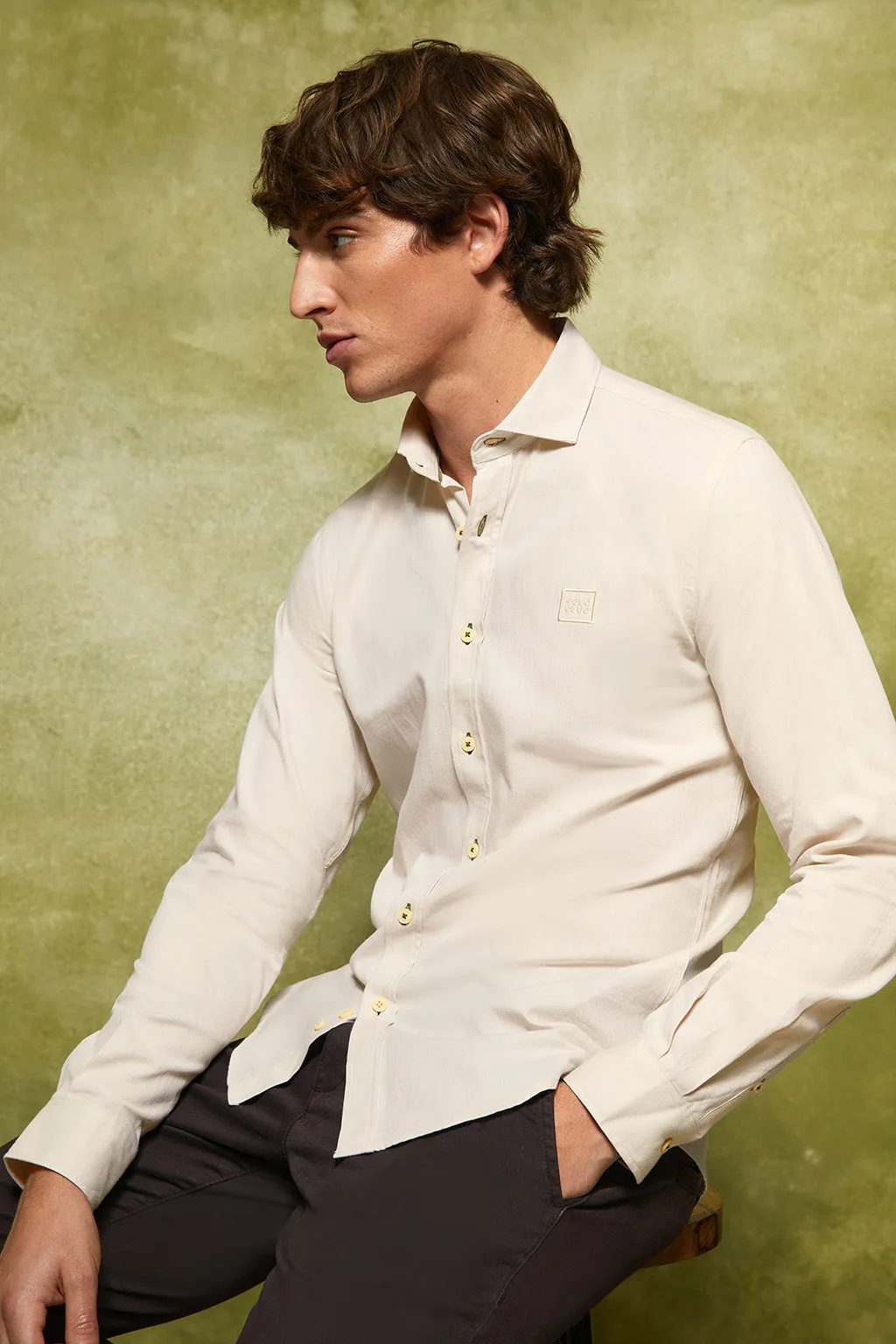 Camisa de sarga beige con logo Polo Club