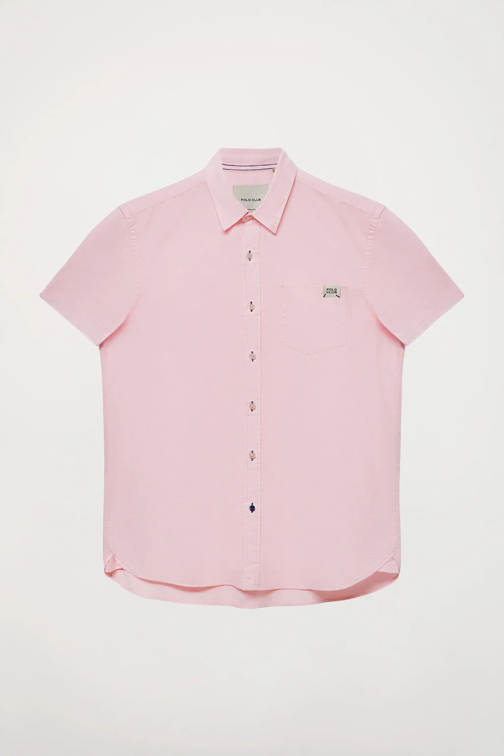 Camisa rosa de lino con bolsillo en el pecho