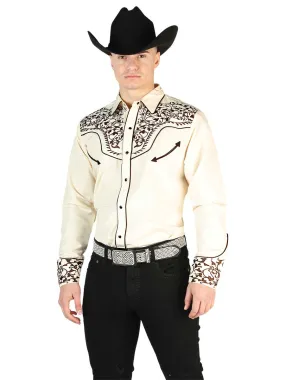 Camisa Vaquera Bordada Manga Larga Beige para Hombre 'El Señor de los Cielos' - ID: 44196