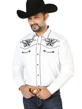 Camisa Vaquera Bordada Manga Larga Blanco para Hombre 'El Señor de los Cielos' - ID: 126683