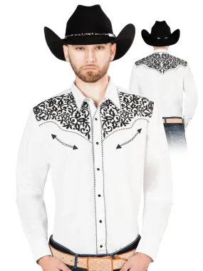 Camisa Vaquera Bordada Manga Larga Blanco para Hombre 'El Señor de los Cielos' - ID: 44194