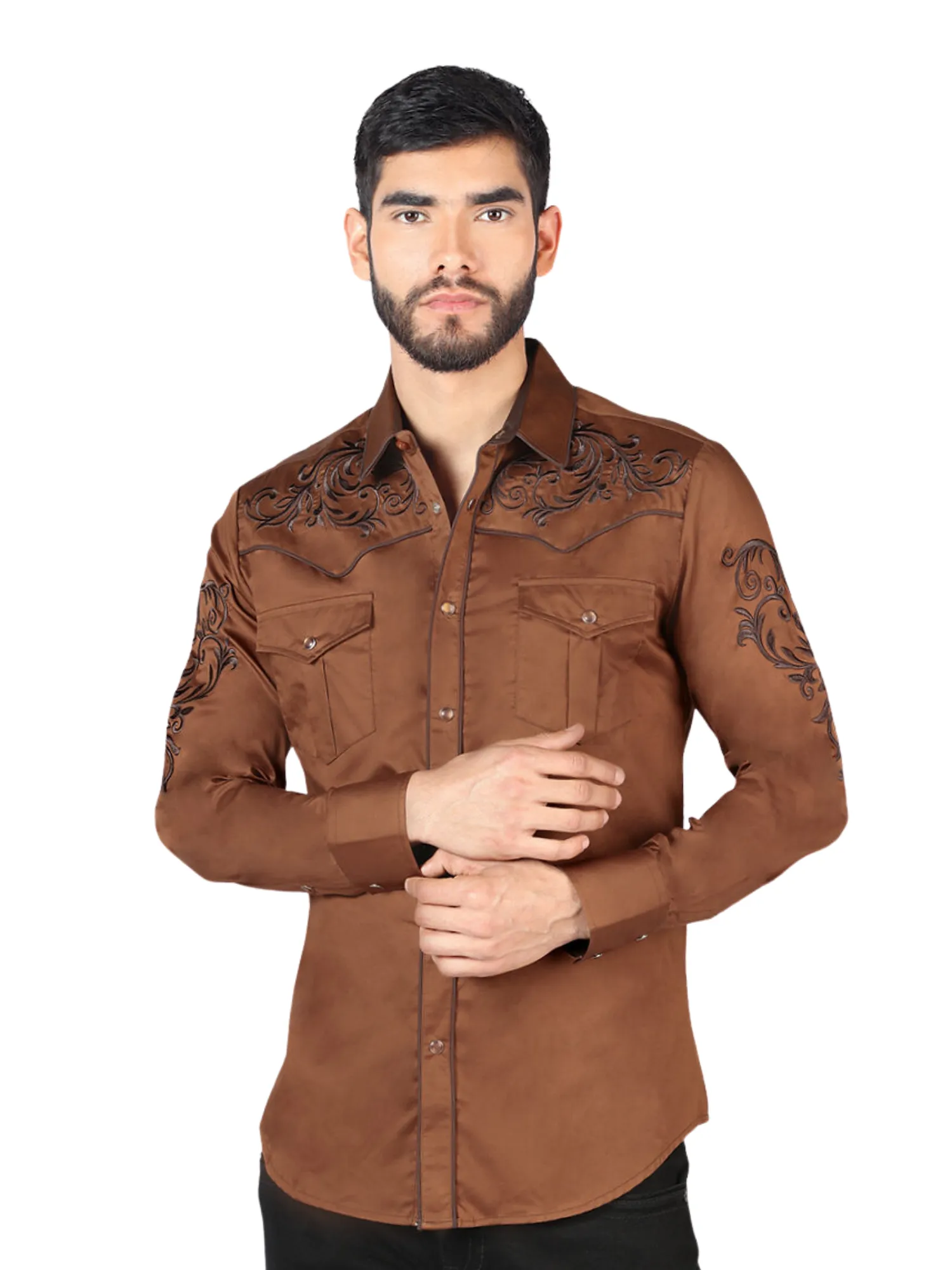 Camisa Vaquera Bordada Manga Larga para Hombre 'Montero' - ID: 3539