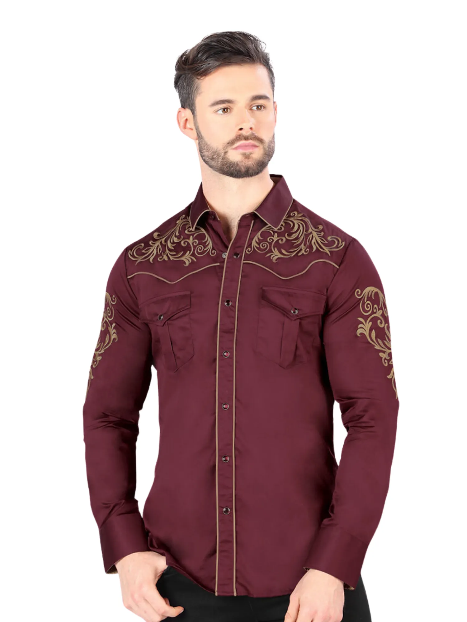 Camisa Vaquera Bordada Manga Larga para Hombre 'Montero' - ID: 3539