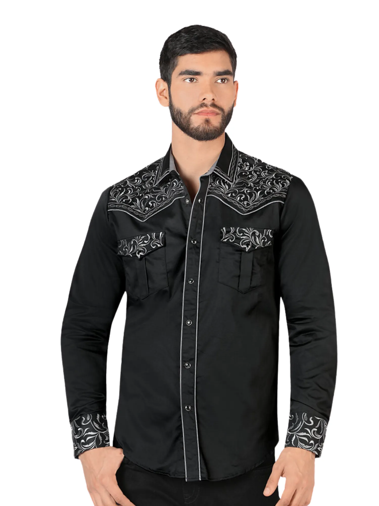 Camisa Vaquera Bordada Manga Larga para Hombre 'Montero' - ID: VA3541