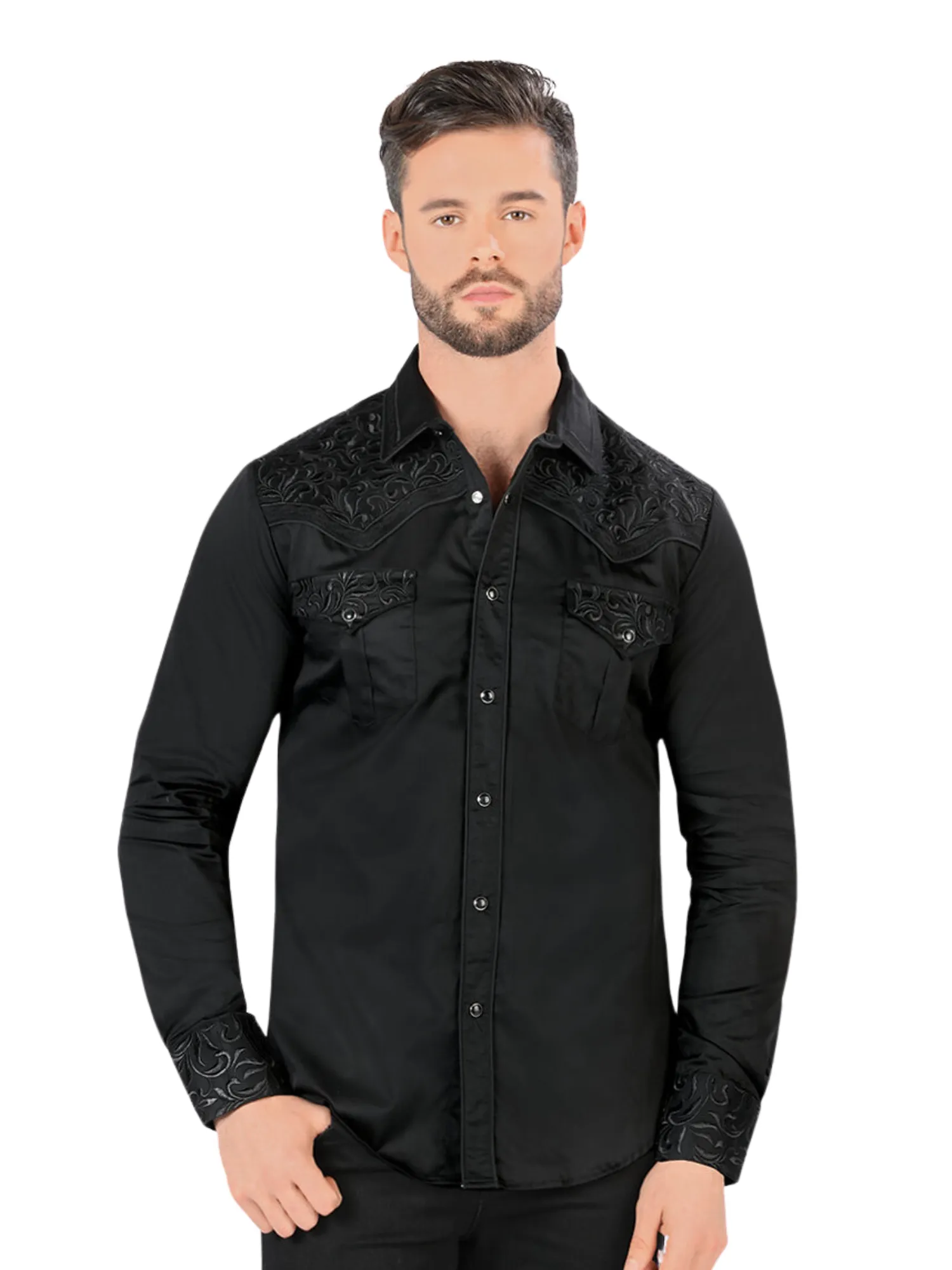 Camisa Vaquera Bordada Manga Larga para Hombre 'Montero' - ID: VA3541