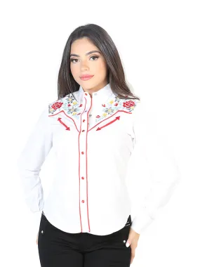 Camisa Vaquera Manga Larga Bordada Blanco para Mujer 'El Señor de los Cielos' - ID: 126686