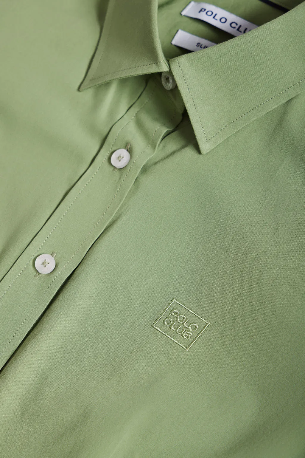 Camisa verde Slim fit de popelín con logo