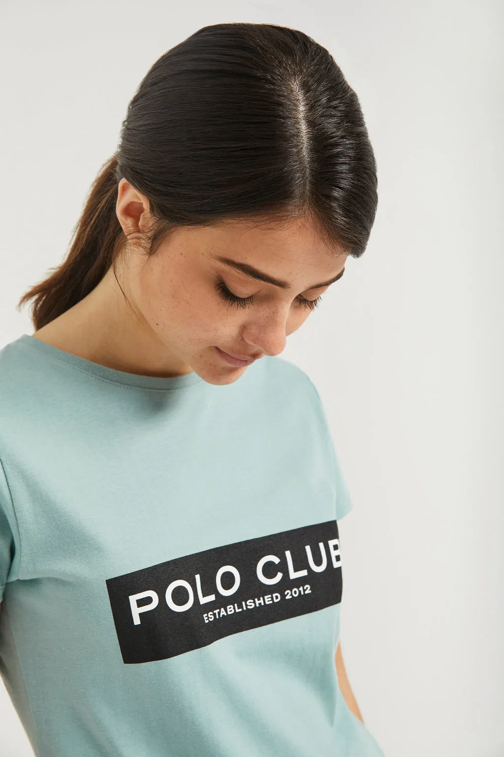 Camiseta azul con print en block Polo Club