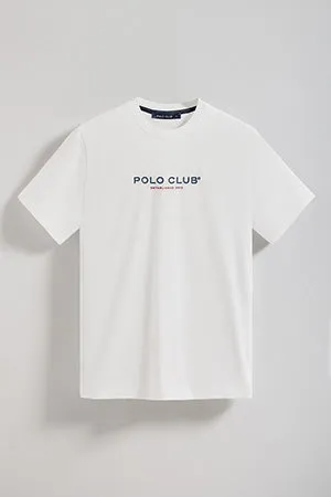 Camiseta de cuello redondo blanca con logo engomado Minimal Title Polo Club