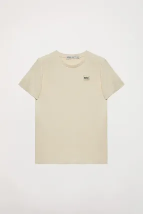 Camiseta orgánica de manga corta beige Neutrals kids con logo