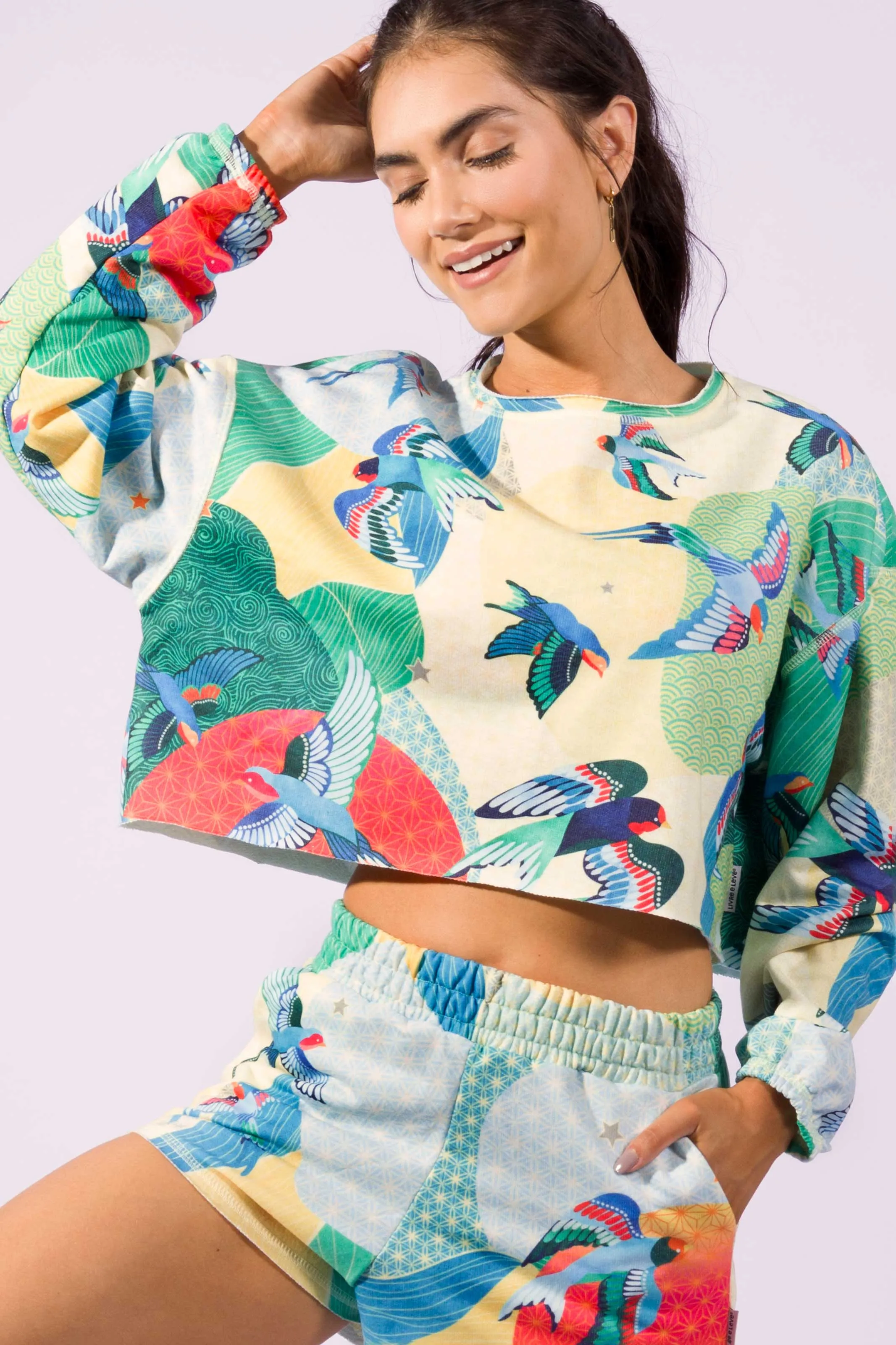 Casaco Cropped Estampado Voo Livre