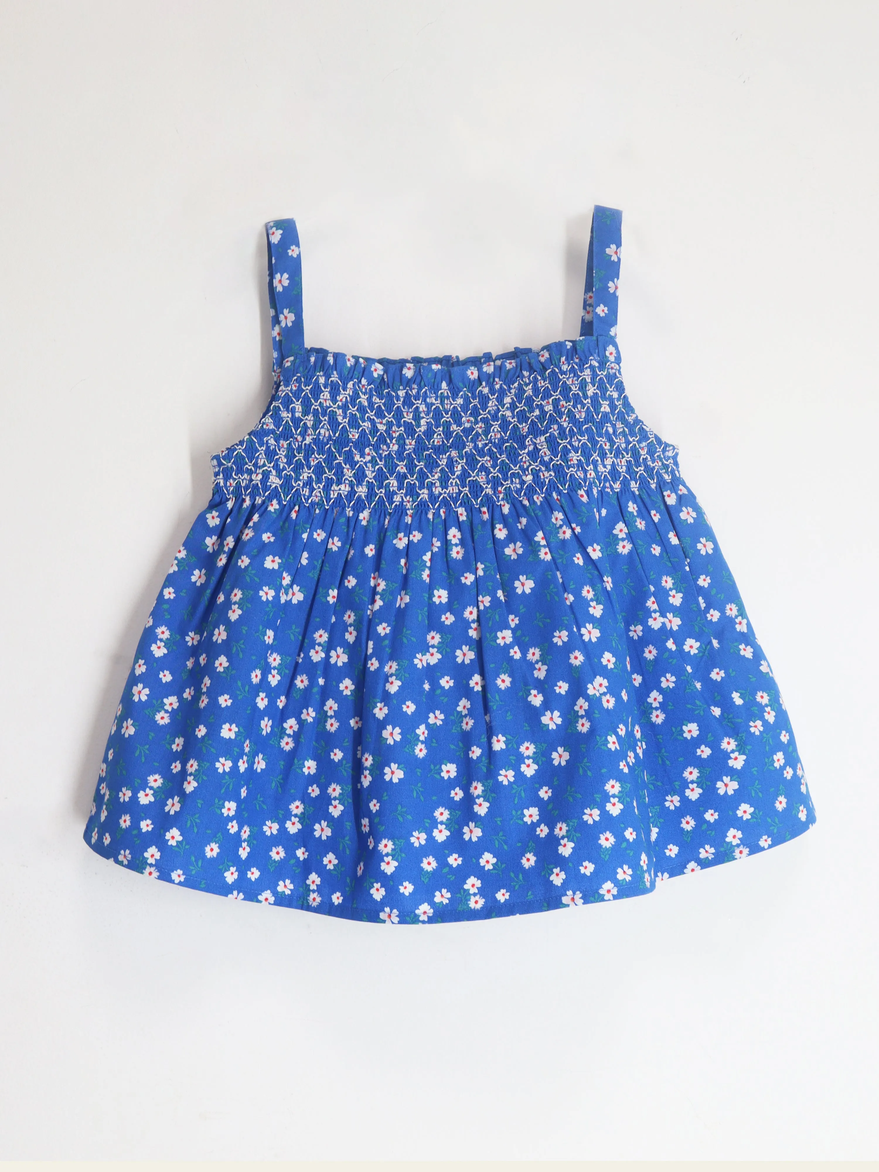 Cherry Crumble Smart Casual Blue Cotton & Square Neck with Floral Smokey Summer Top For Girls