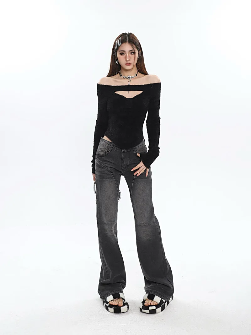 Chloe Solid Color Long Sleeve Slim Cut Out Bow Ribbed Top