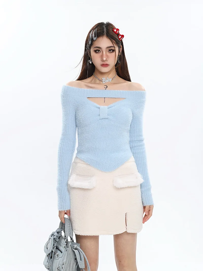 Chloe Solid Color Long Sleeve Slim Cut Out Bow Ribbed Top