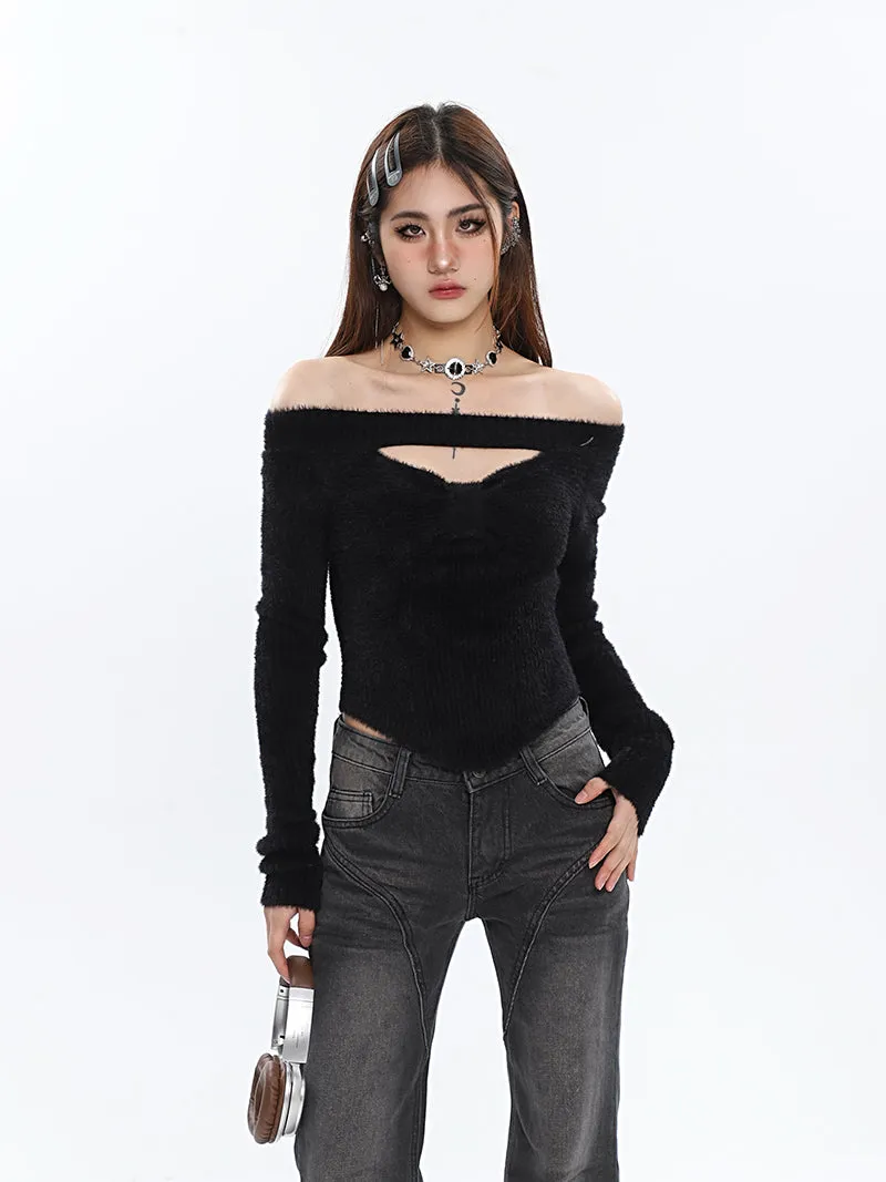 Chloe Solid Color Long Sleeve Slim Cut Out Bow Ribbed Top