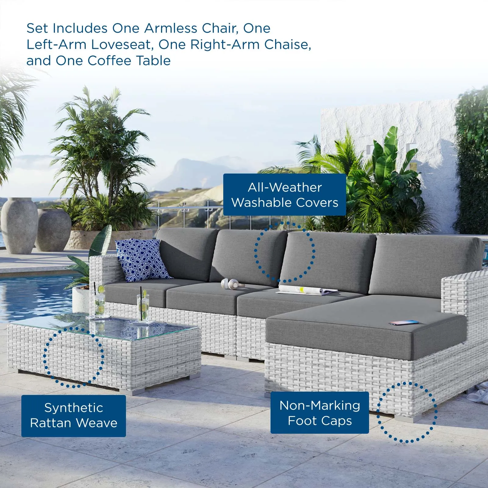 Convene 4-Piece Outdoor Patio Sectional Set by Modway