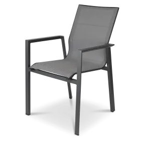 Corfu Dining Chair in Gunmetal Aluminium Frame and Charcoal Grey Textilene