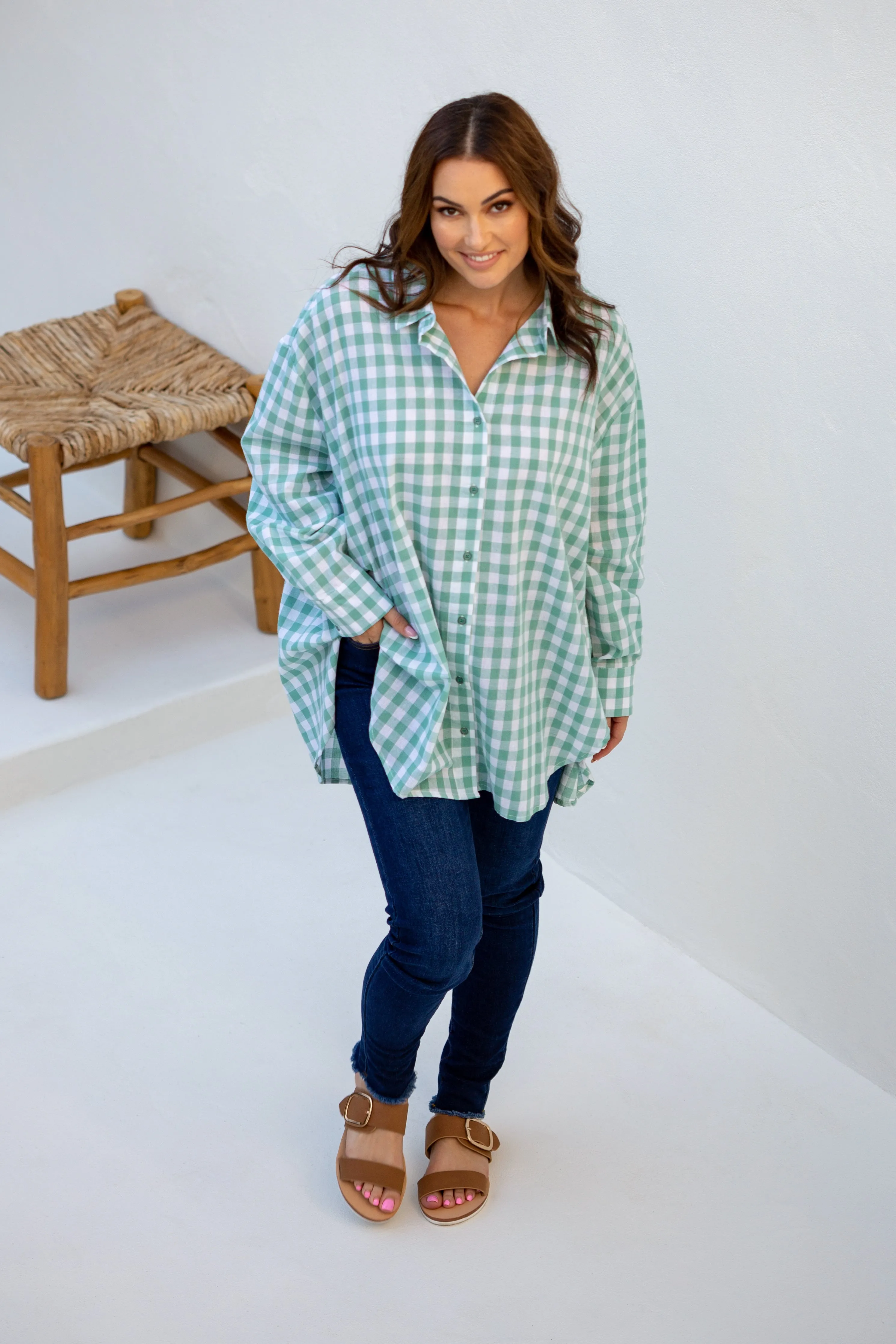 FINAL SALE Amore Shirt in Haze Gingham