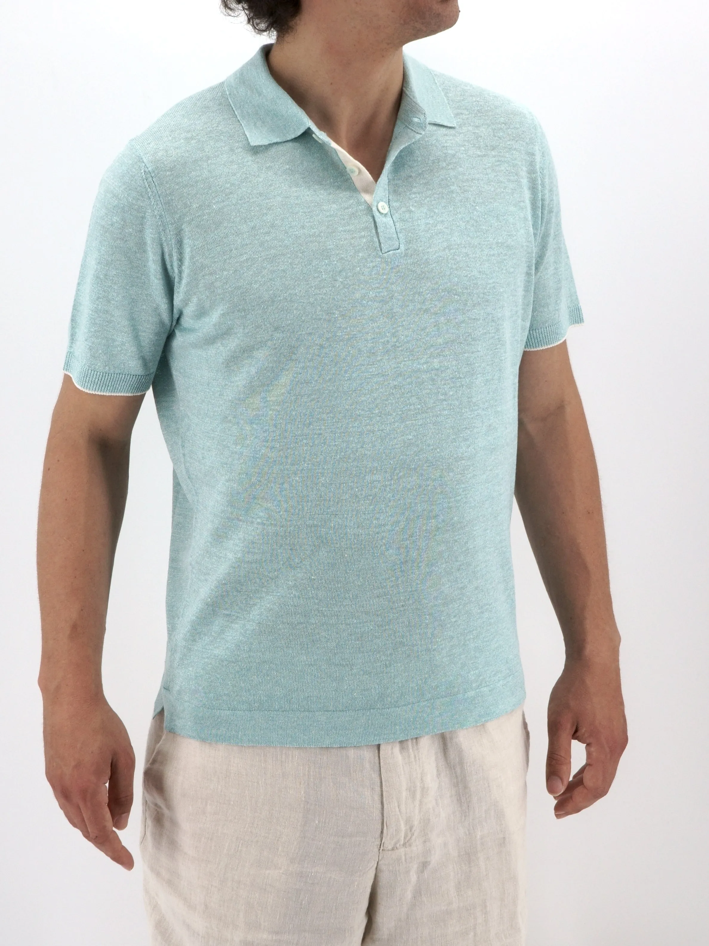 Knitted Polo Maniche Corte Acquamare 70% Lino 30% Seta