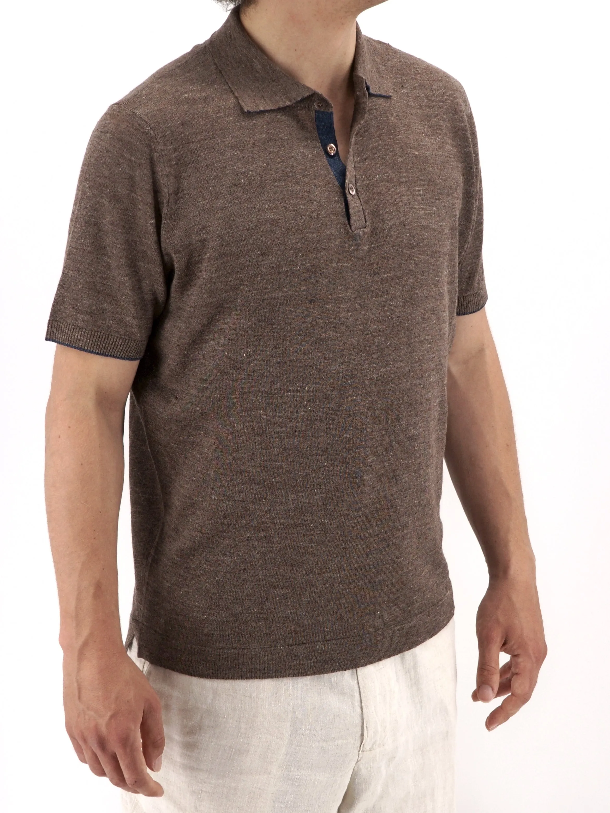 Knitted Polo Maniche Corte Bruciato 70% Lino 30% Seta