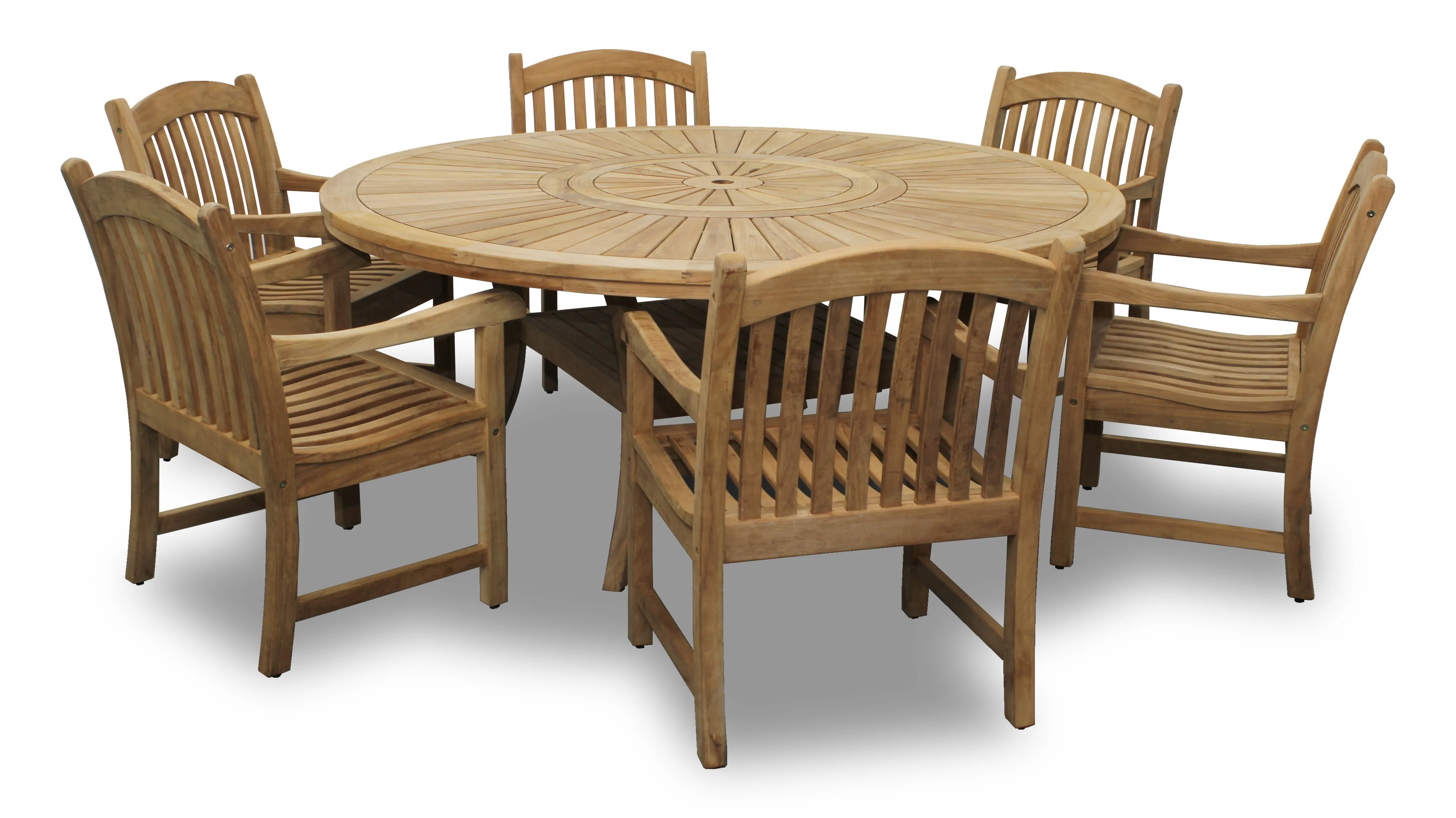 Komodo Teak 70" Outdoor Dining Table w Built-in Lazy Susan Round