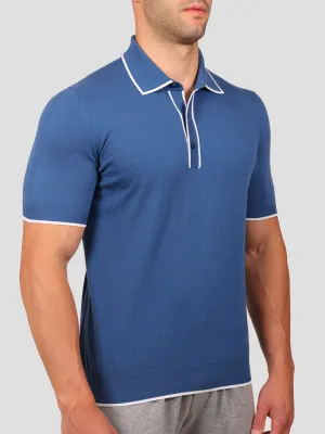 Maglia Polo 80% Cotone - 20% Seta Blu e Bianca