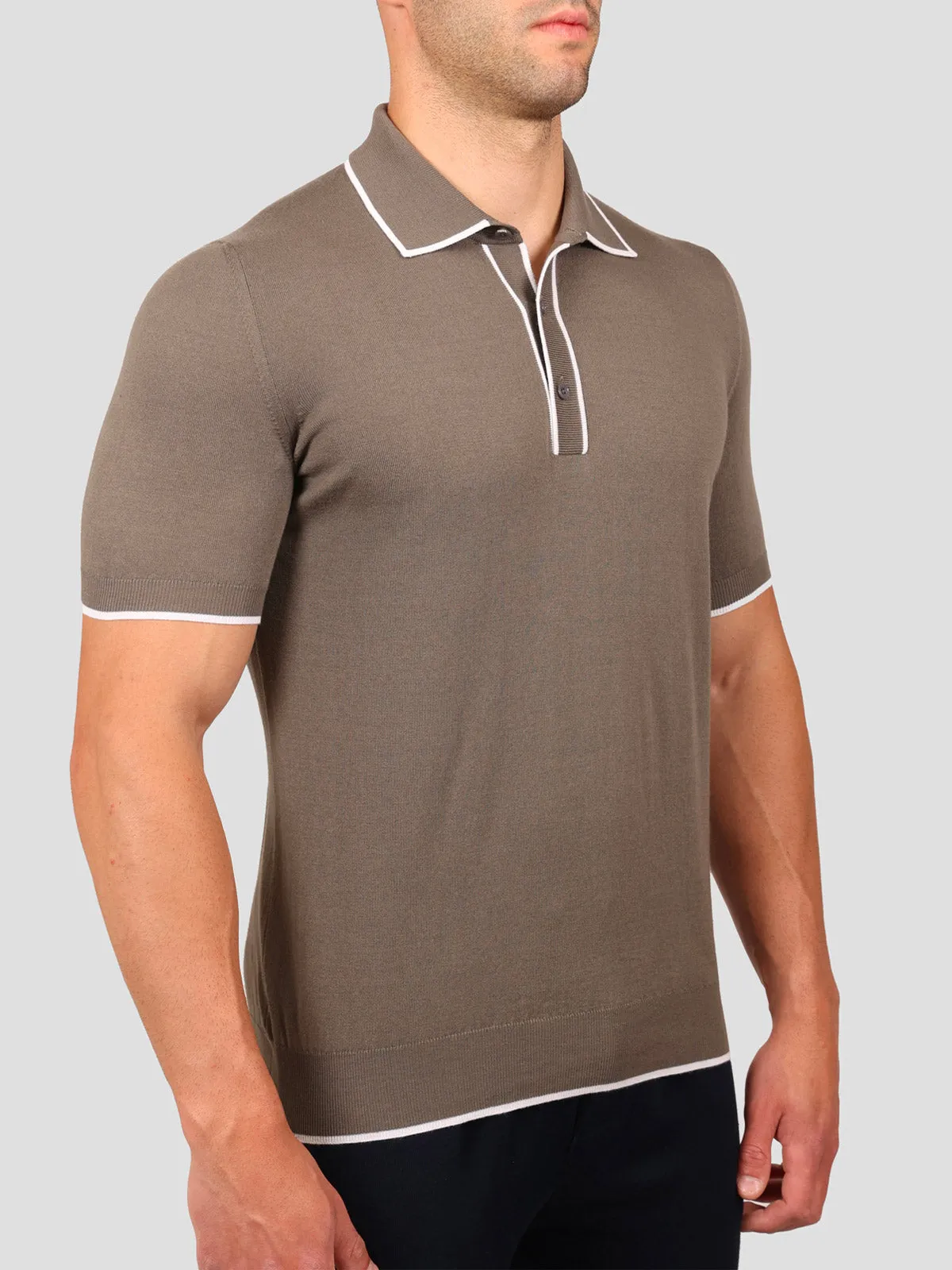 Maglia Polo 80% Cotone - 20% Seta Grigia e Bianca