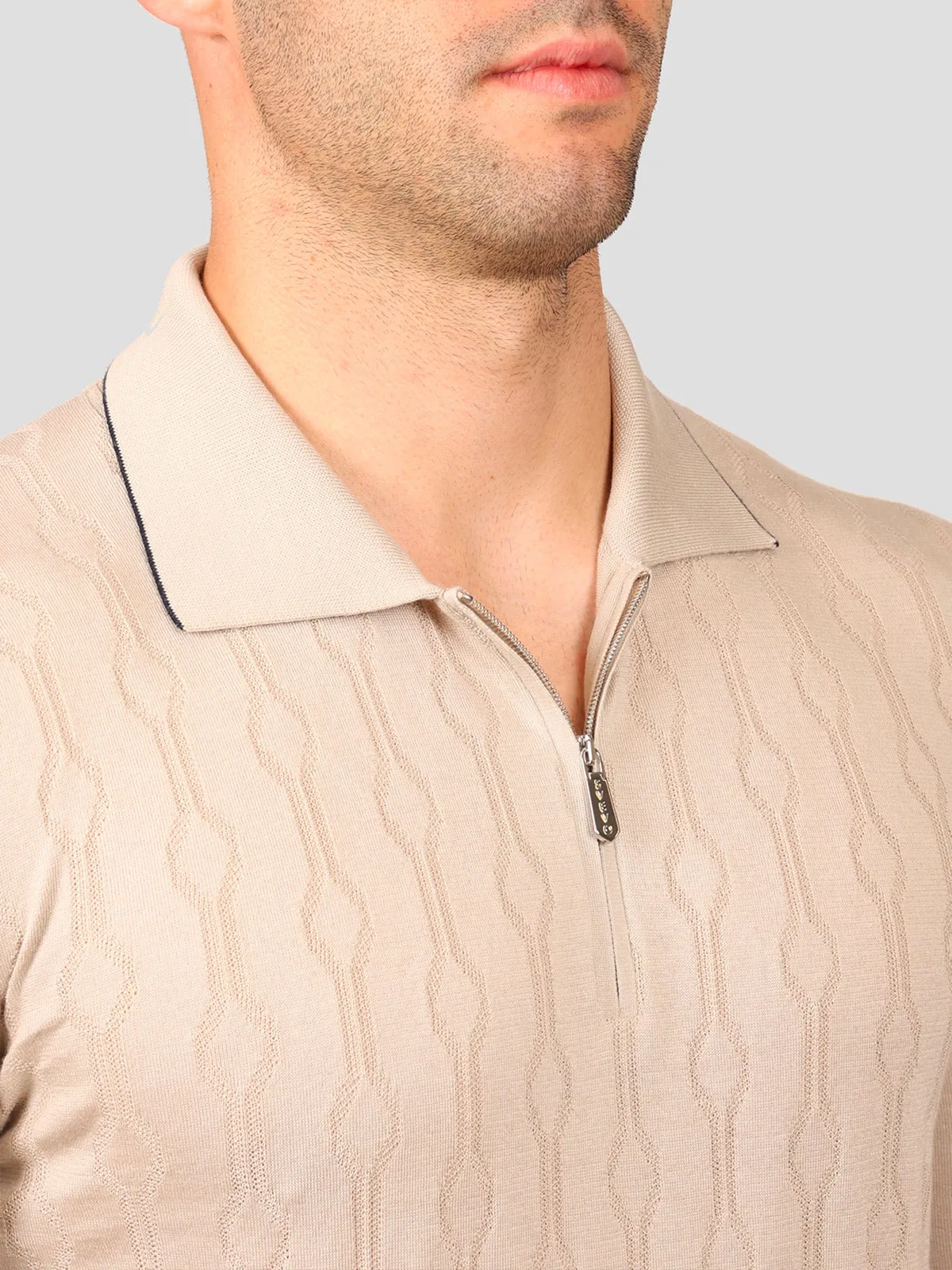 Maglia Polo con Zip 100% Cotone Supersoft Beige