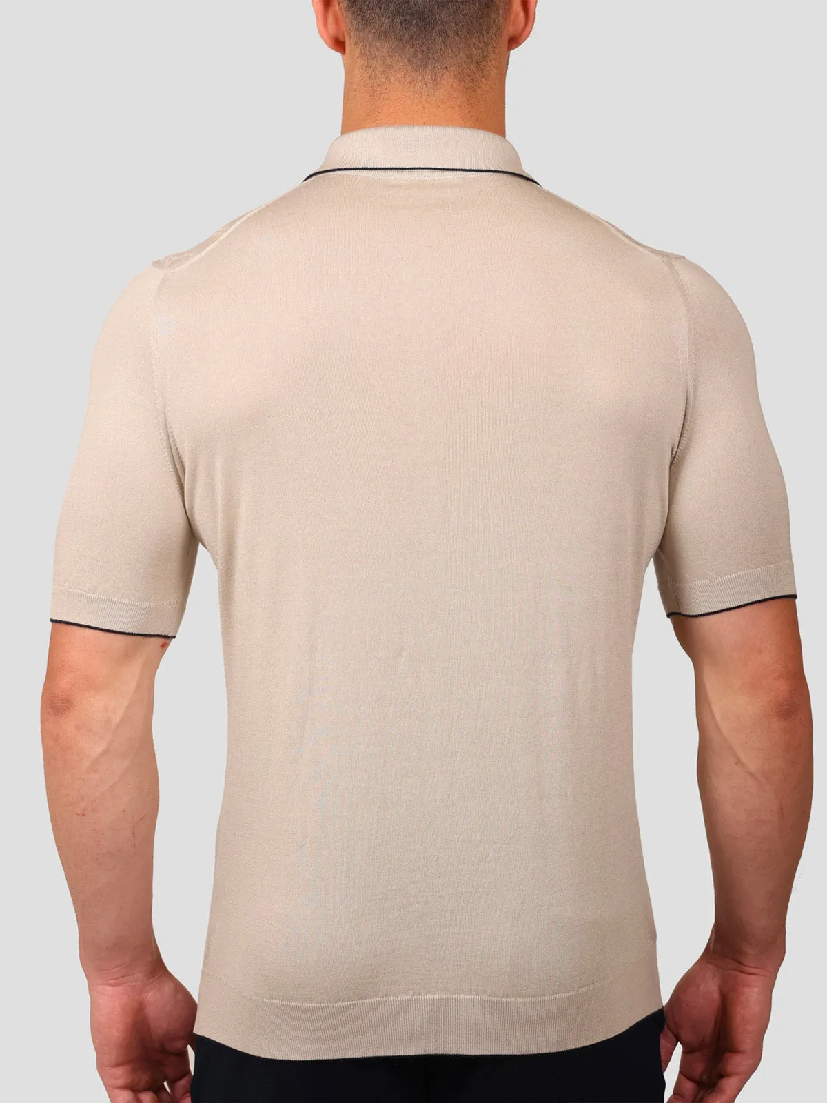 Maglia Polo con Zip 100% Cotone Supersoft Beige