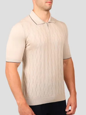 Maglia Polo con Zip 100% Cotone Supersoft Beige