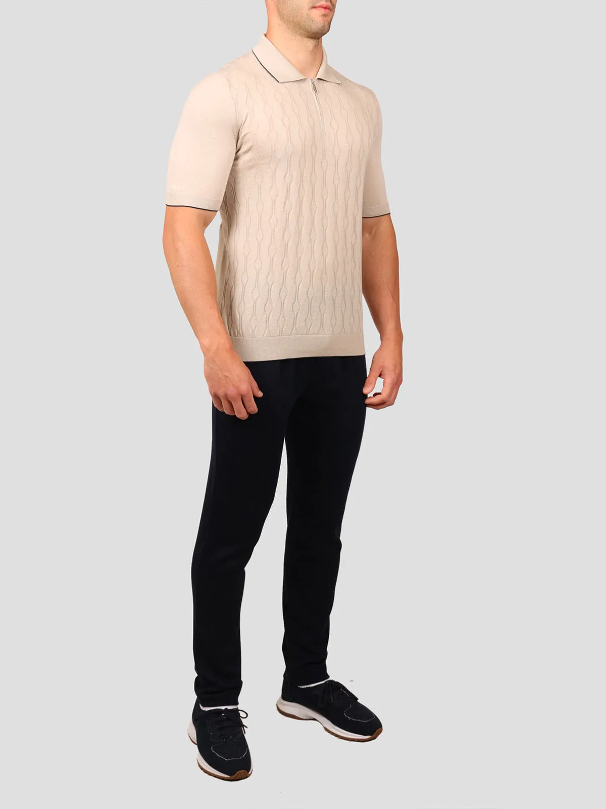 Maglia Polo con Zip 100% Cotone Supersoft Beige