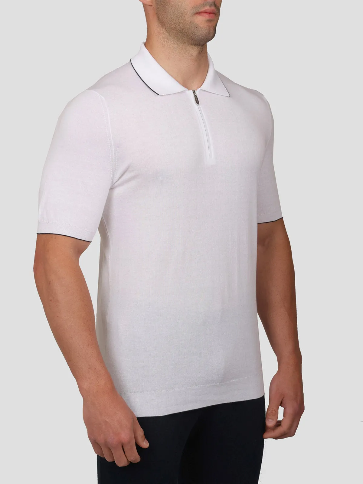 Maglia Polo con Zip 100% Cotone Supersoft Bianca