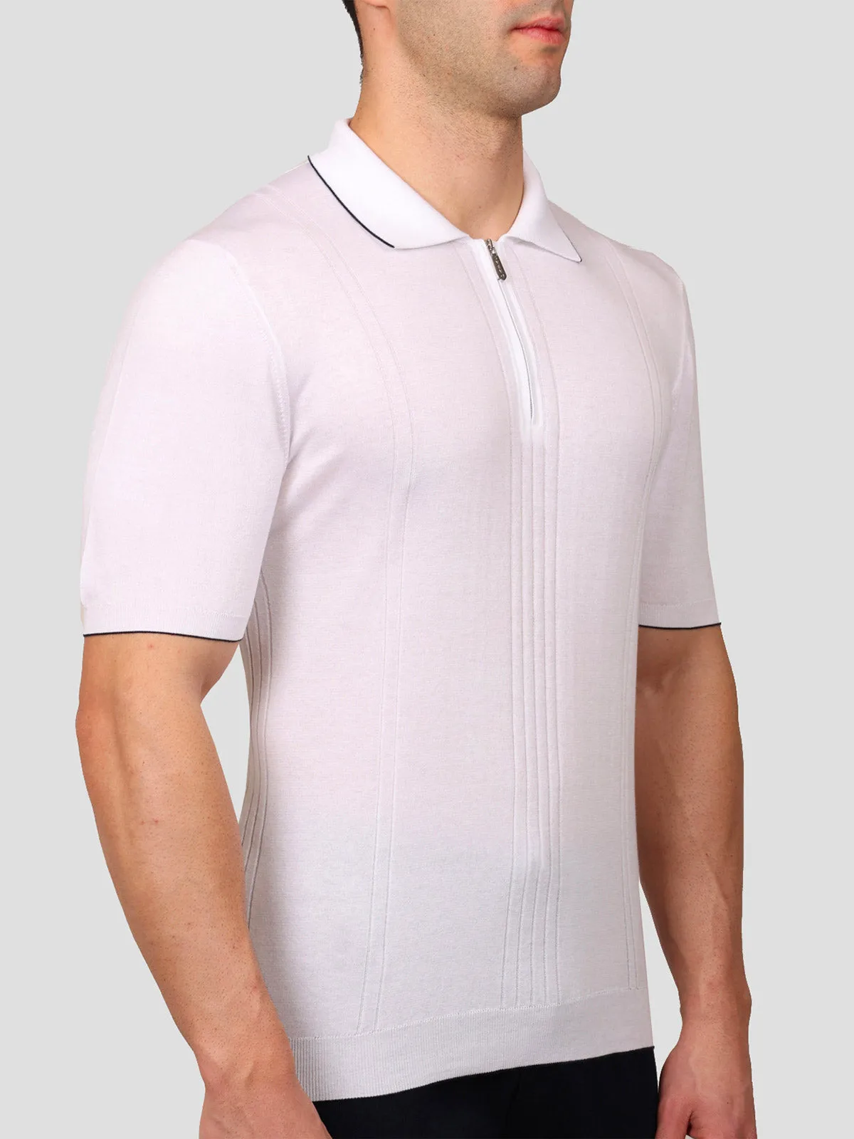 Maglia Polo con Zip 100% Cotone Supersoft Bianca