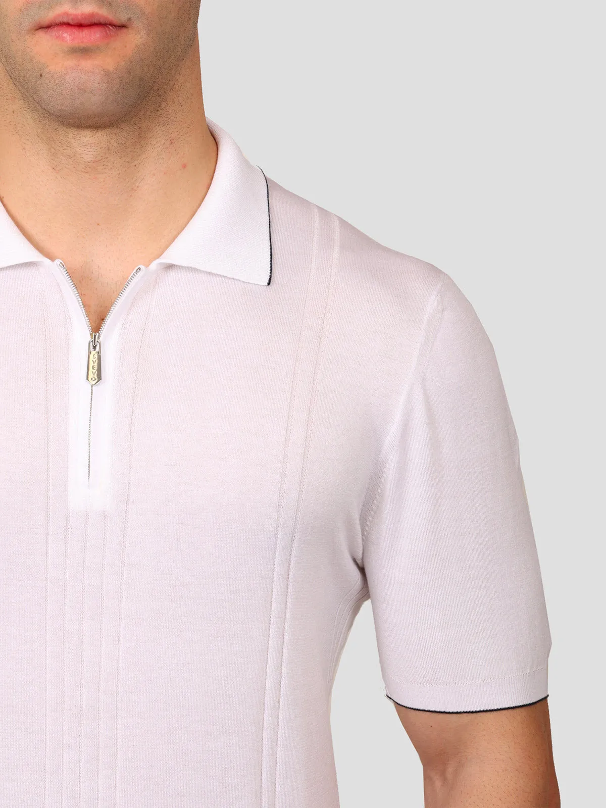 Maglia Polo con Zip 100% Cotone Supersoft Bianca