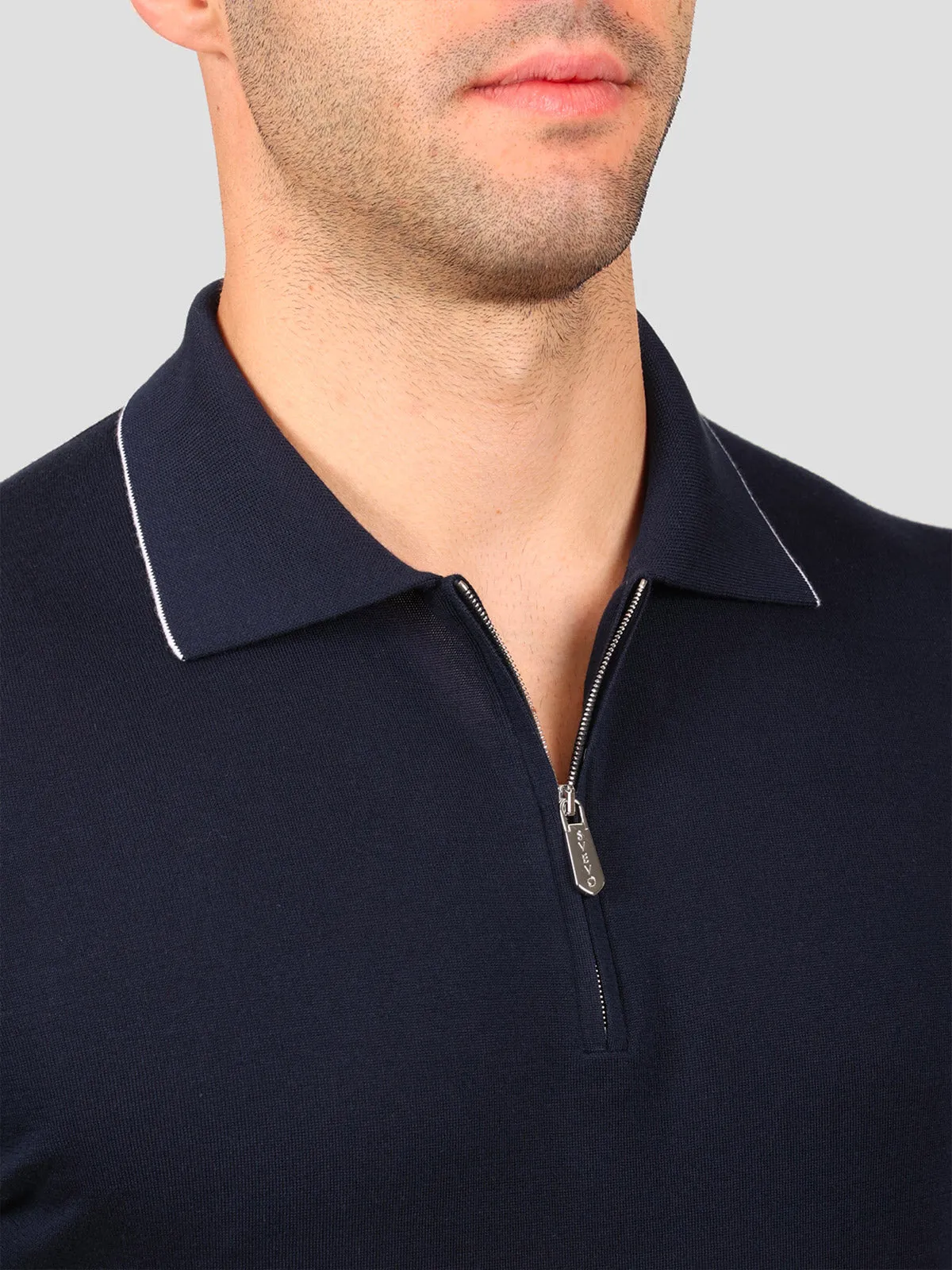 Maglia Polo con Zip 100% Cotone Supersoft Blu