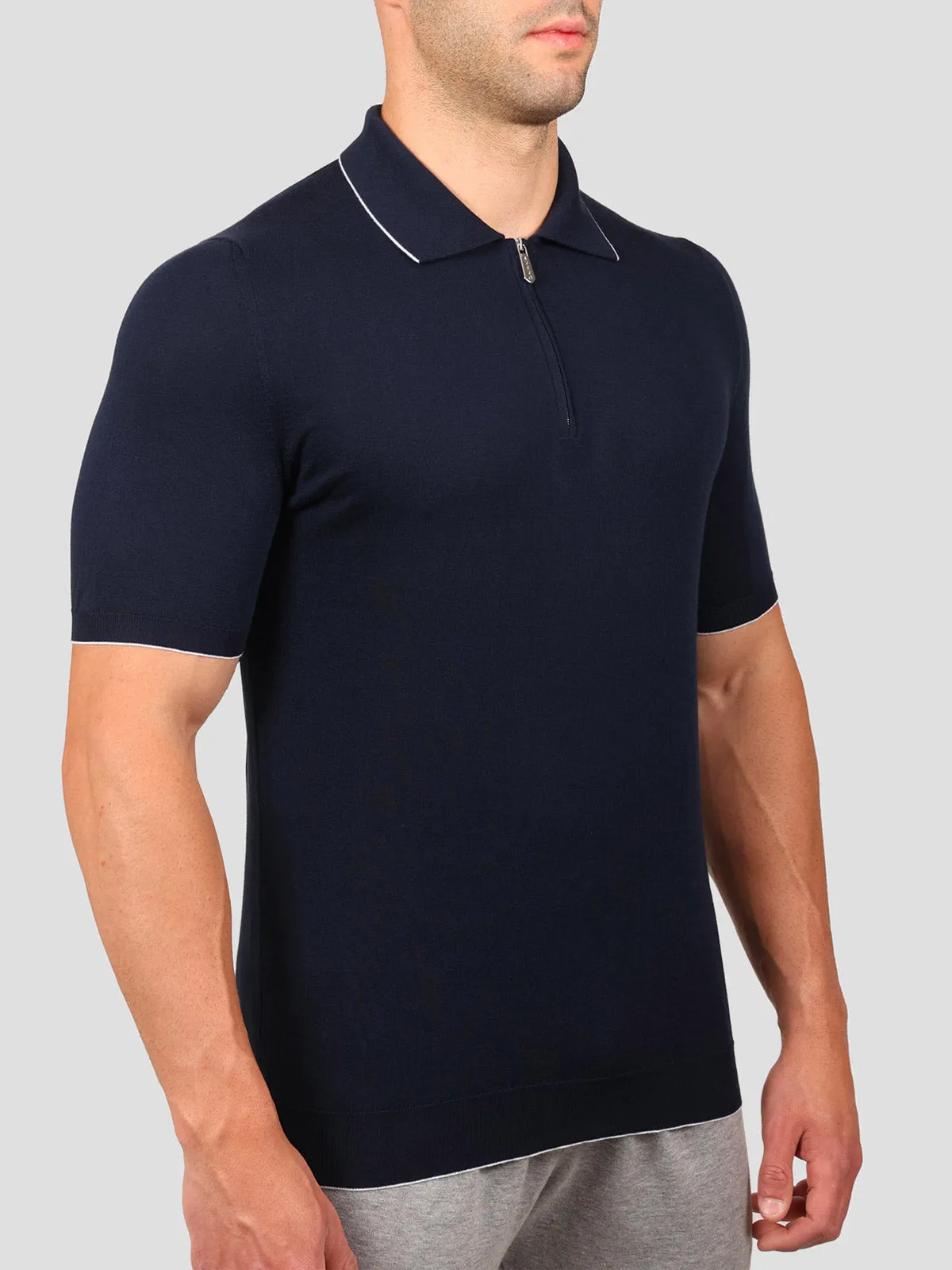 Maglia Polo con Zip 100% Cotone Supersoft Blu