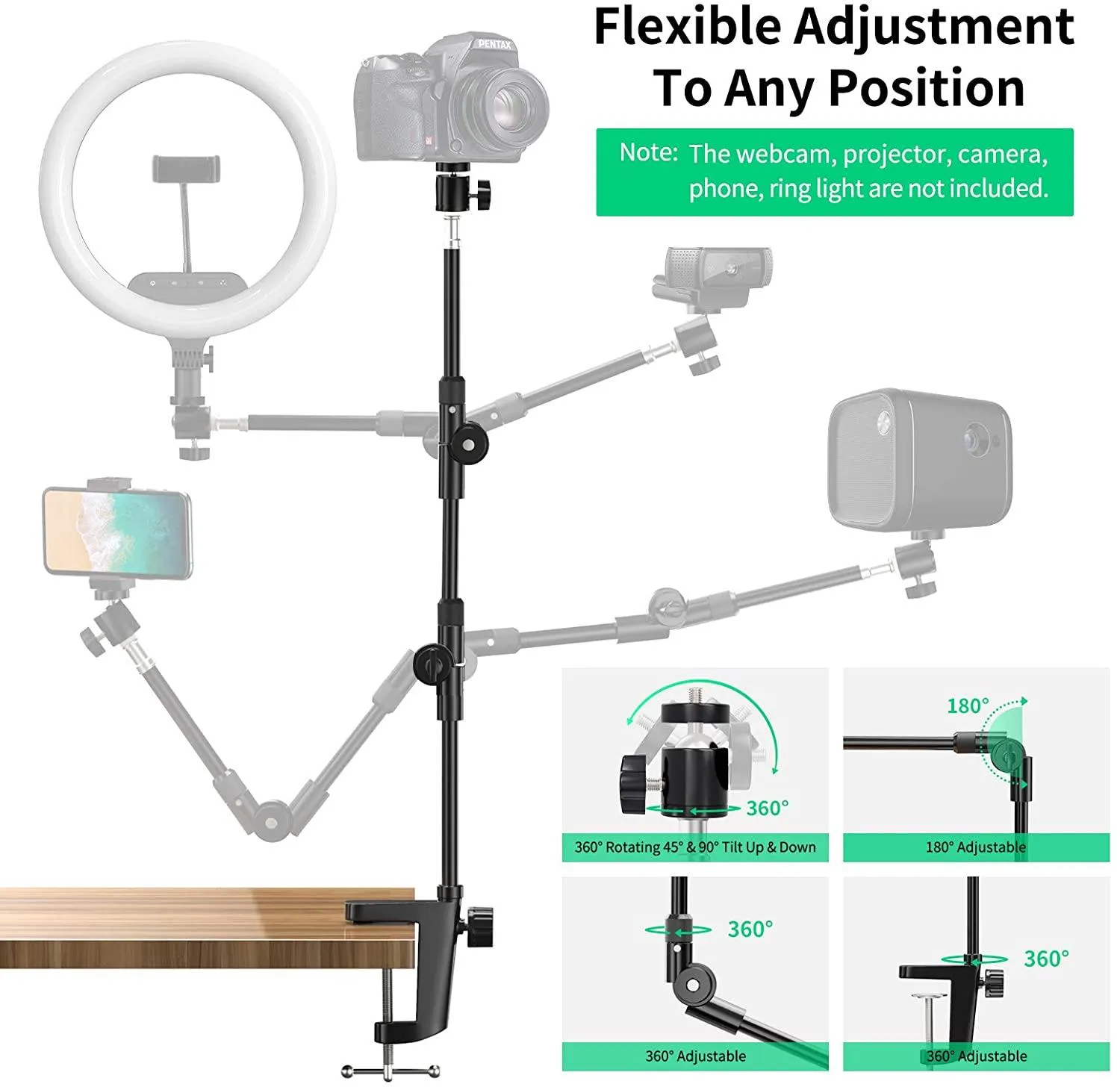 Webcam Stand Camera Mount with Phone Holder & 5/8"Screw