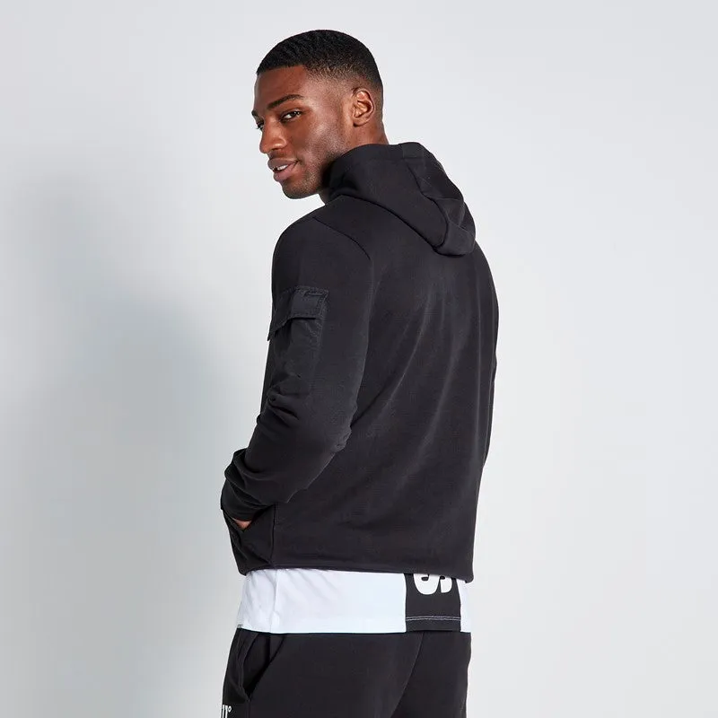 Woven Pocket Hoodie - Black